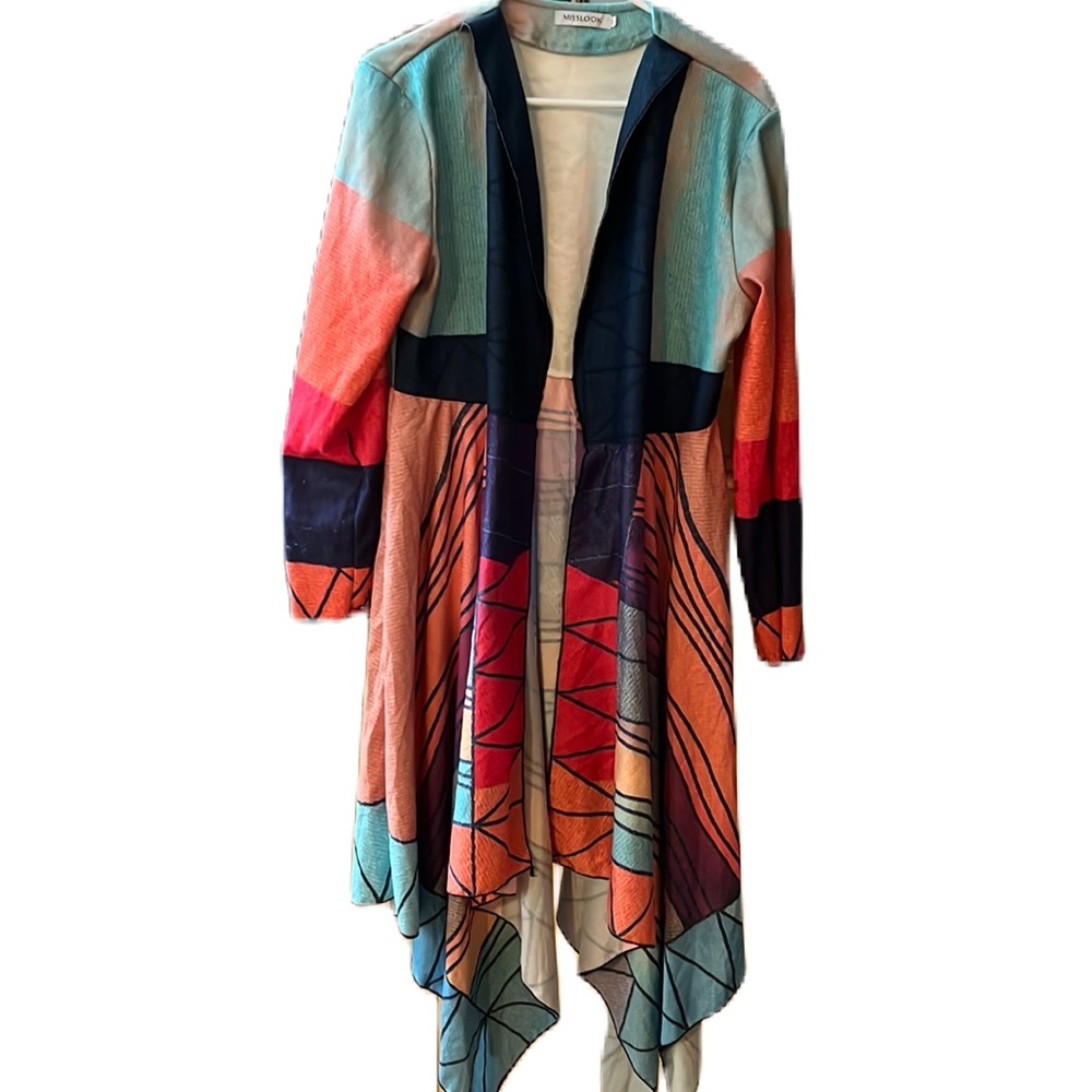 MissLook Women Bright Multi Color Asymmetric Duster Size 4XL